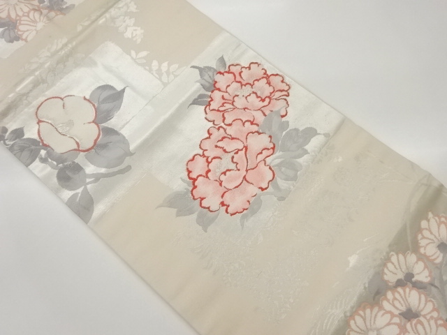 JAPANESE NAGOYA OBI / WOVEN PEONY